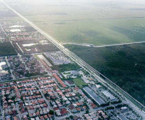 Aerial view of cityscape with agriculture field, Miami, Florida, USA