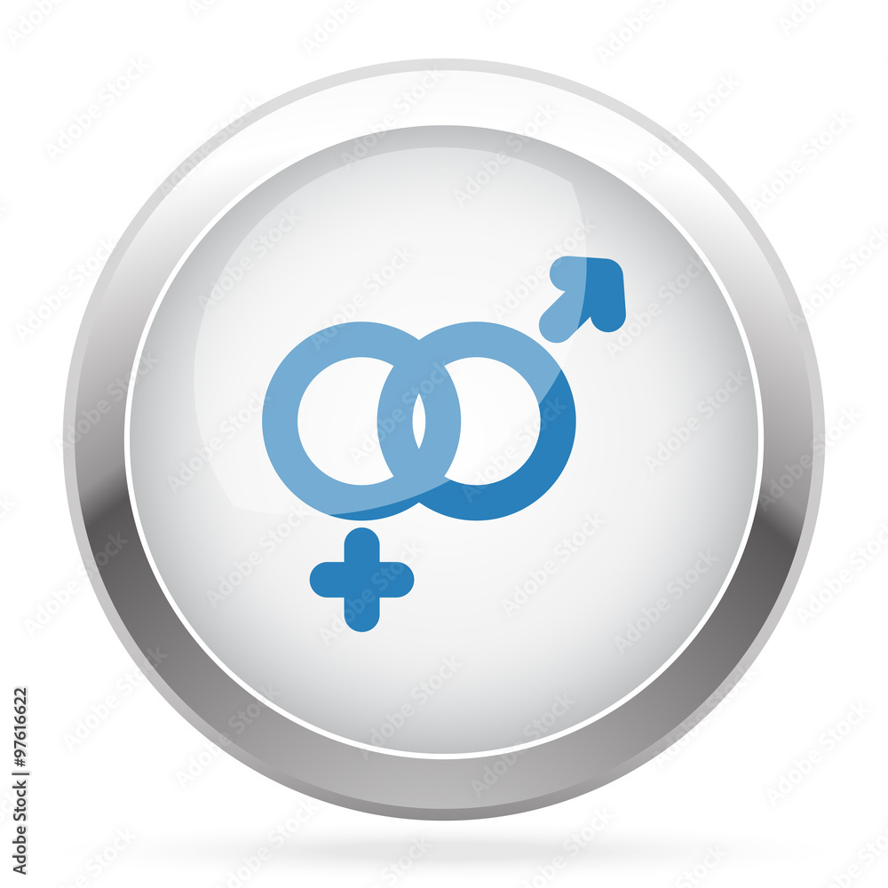 Blue Gender icon on white glossy chrome app button Blue Gender icon on white glossy chrome app button