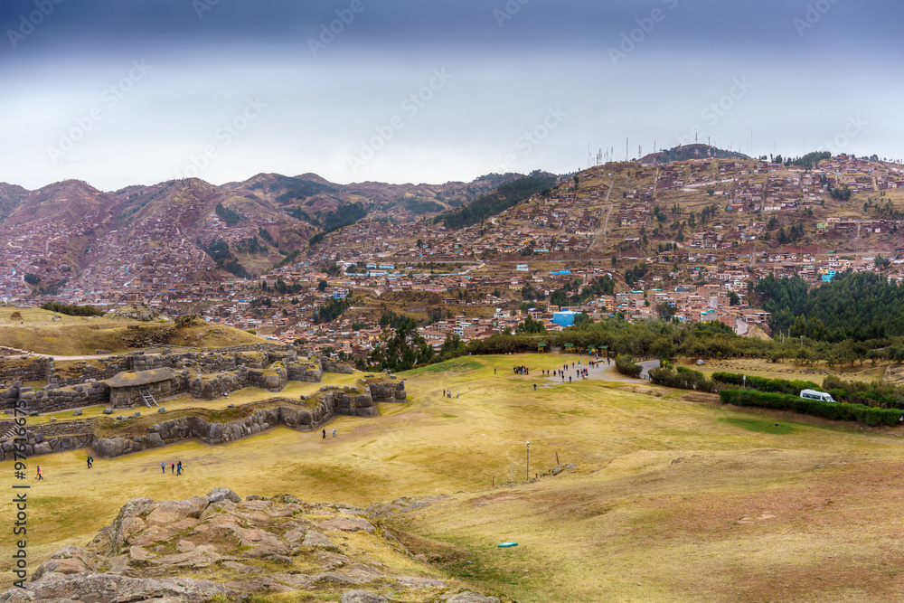 Naklejka premium View of Cusco city from Sacsayhuaman ruins, Cusco, Peru