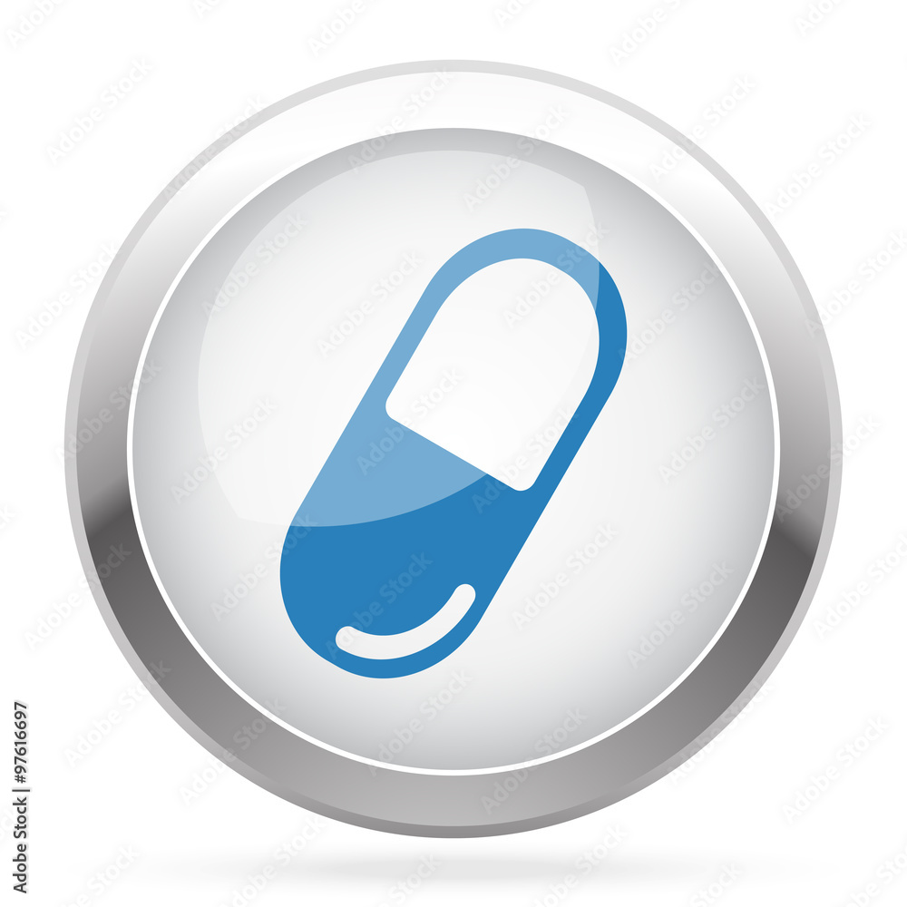 Blue Pill icon on white glossy chrome app button Blue Pill icon on white glossy chrome app button