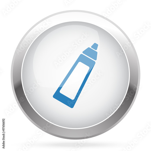 Blue Baby Bottle icon on white glossy chrome app button