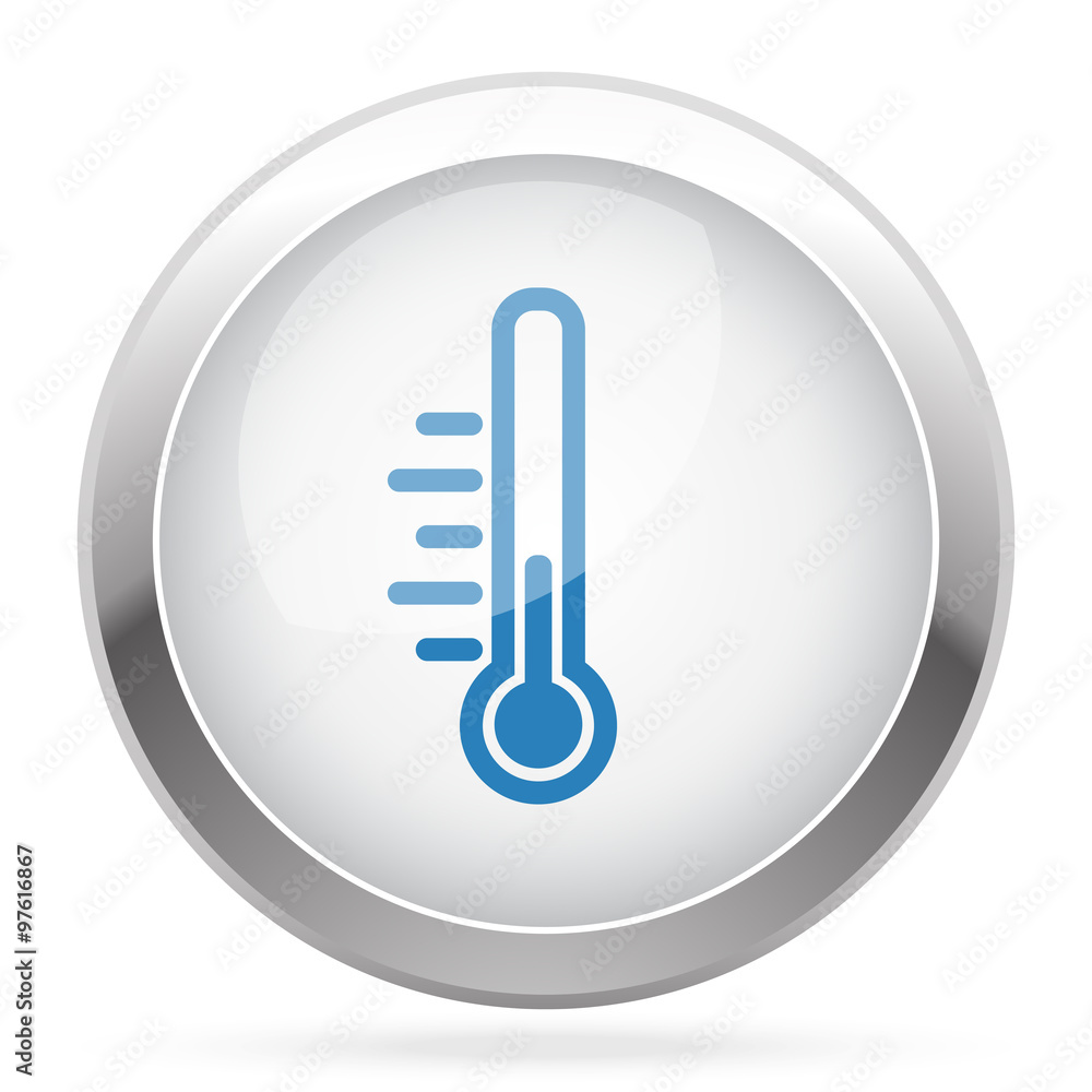 Blue Temperature icon on white glossy chrome app button Blue Temperature icon on white glossy chrome app button