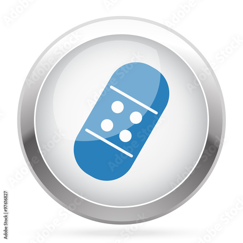 Blue Adhesive Bandage icon on white glossy chrome app button