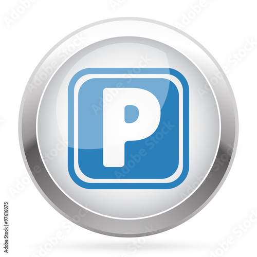 Blue Parking icon on white glossy chrome app button