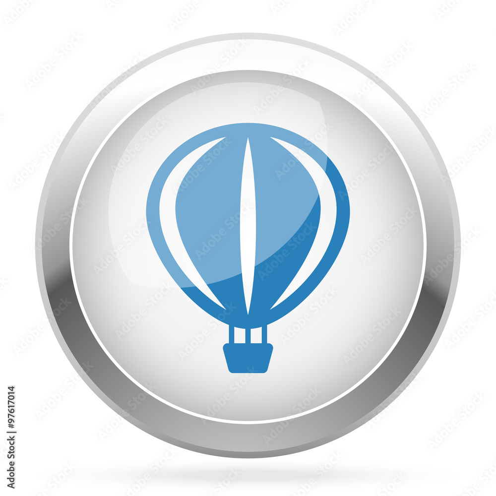 Blue Air Balloon icon on white glossy chrome app button Blue Air Balloon icon on white glossy chrome app button