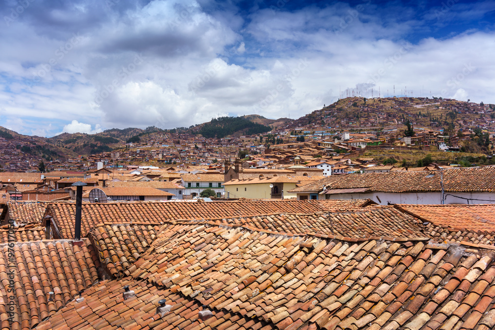 Roof of houses in city, Cusco, Peru