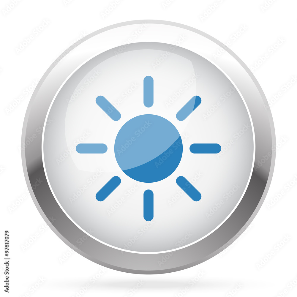 Blue Sun icon on white glossy chrome app button Blue Sun icon on white glossy chrome app button