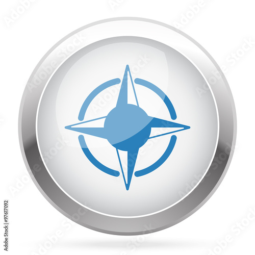 Blue Compass Rose icon on white glossy chrome app button