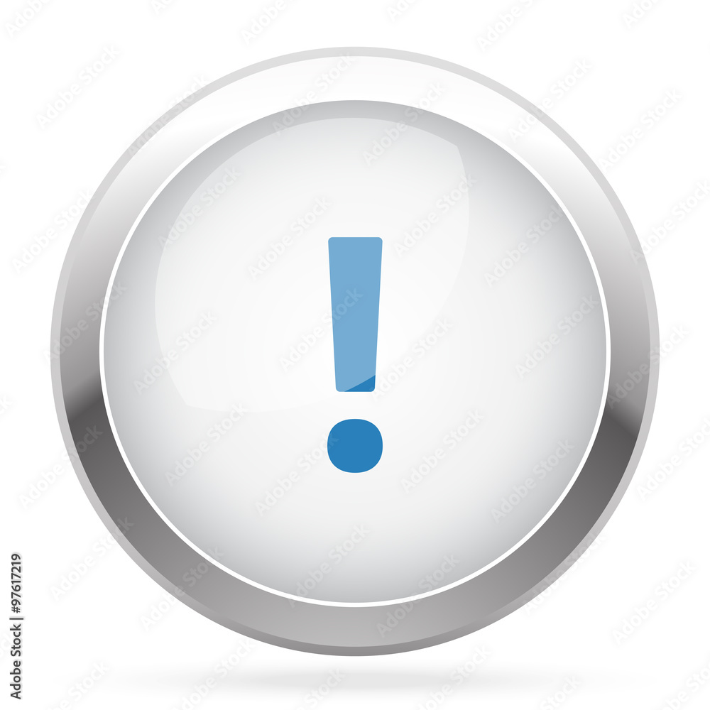 Blue Exclamation Mark icon on white glossy chrome app button Blue Exclamation Mark icon on white glossy chrome app button