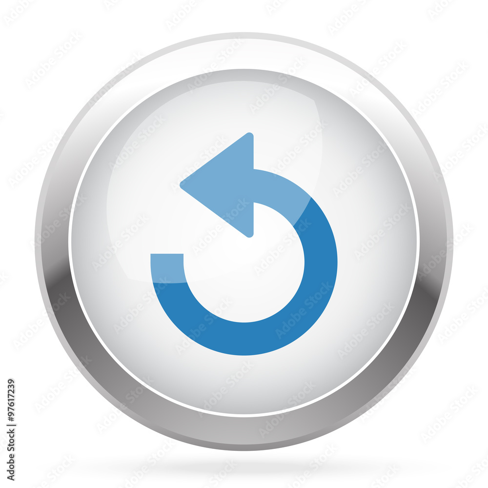 Blue Undo icon on white glossy chrome app button Blue Undo icon on white glossy chrome app button