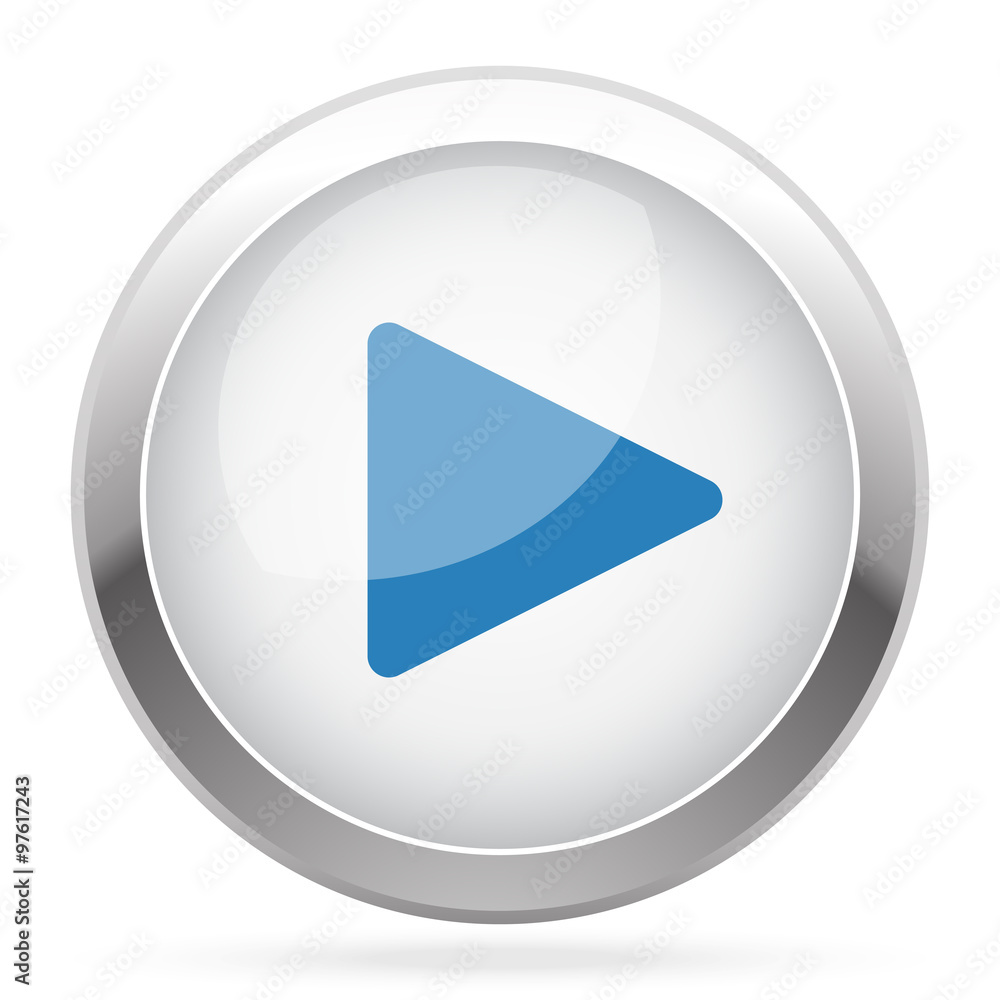 Blue Play icon on white glossy chrome app button Blue Play icon on white glossy chrome app button