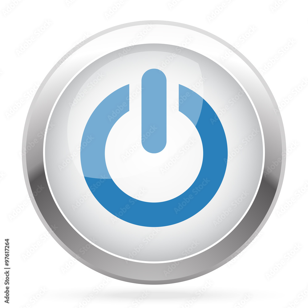 Blue Power icon on white glossy chrome app button Blue Power icon on white glossy chrome app button