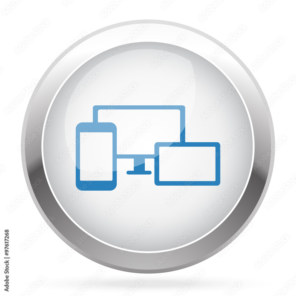 Blue Responsive Media Design icon on white glossy chrome app but Blue Responsive Media Design icon on white glossy chrome app but