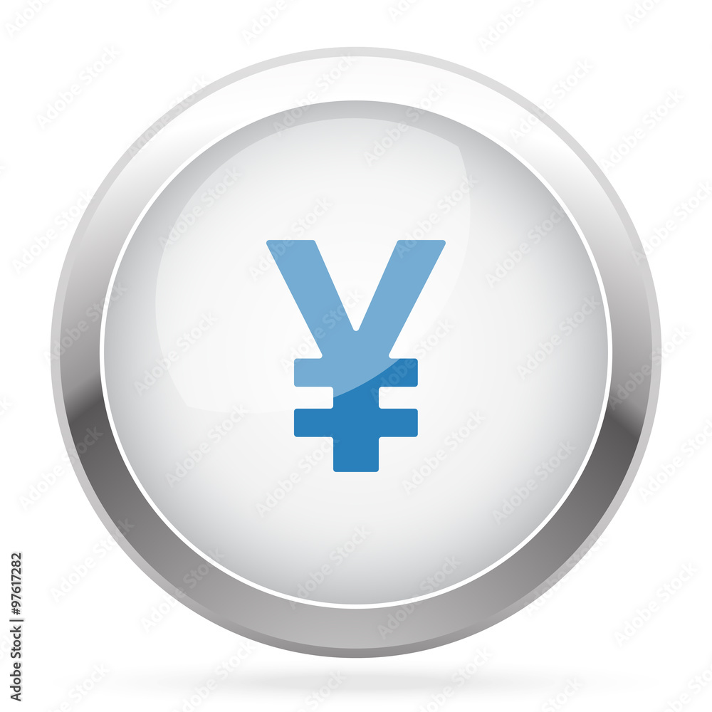 Obraz premium Blue Yen icon on white glossy chrome app button