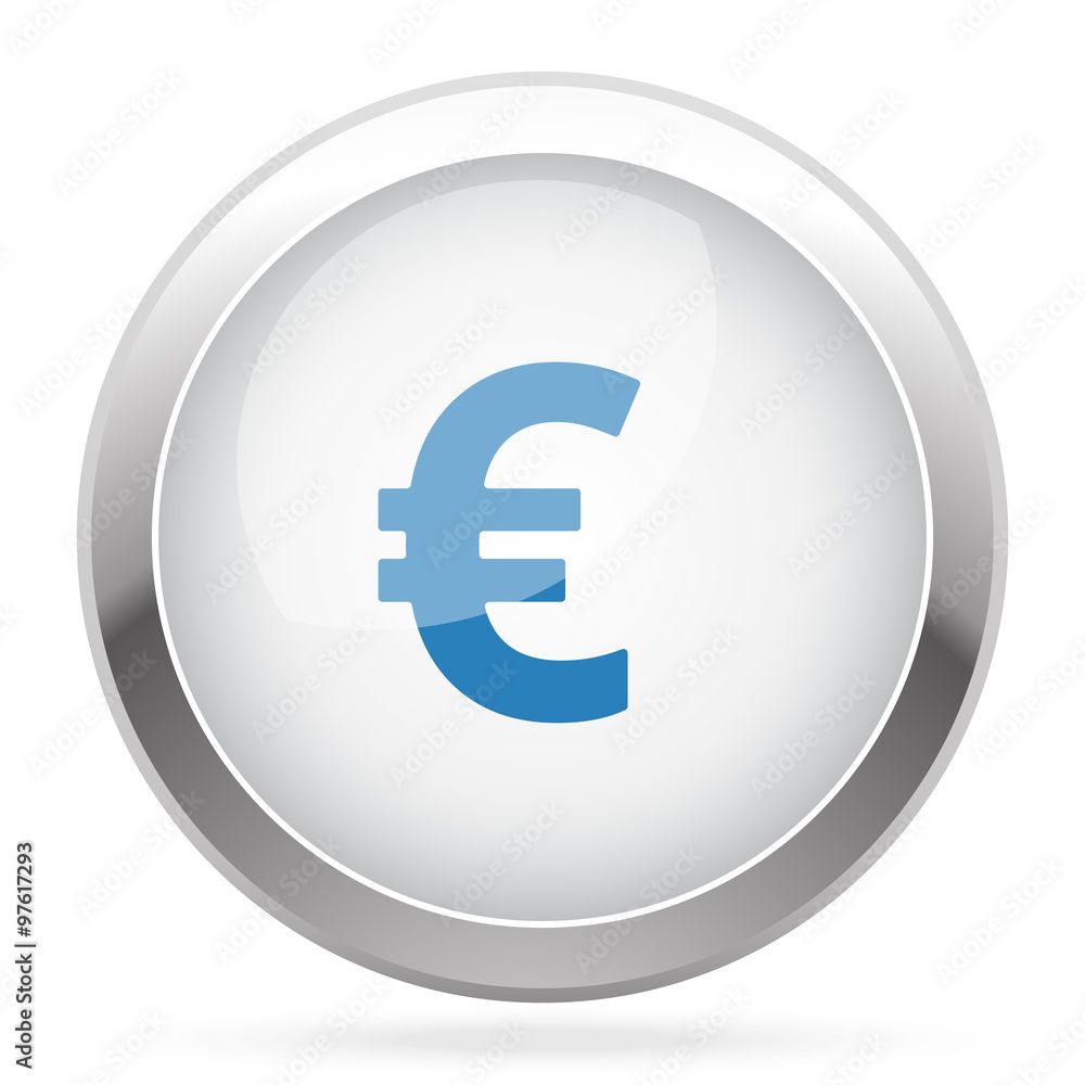 Blue Euro icon on white glossy chrome app button Blue Euro icon on white glossy chrome app button