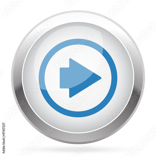 Blue Arrow Right icon on white glossy chrome app button