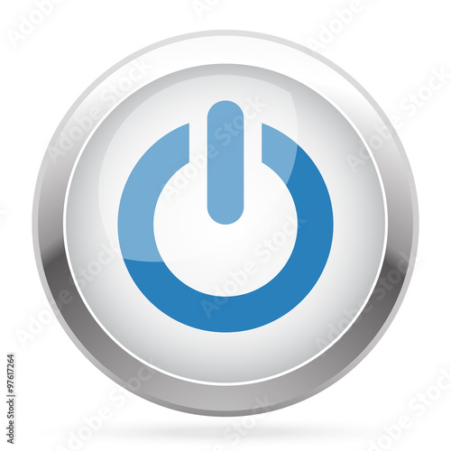 Blue Power icon on white glossy chrome app button