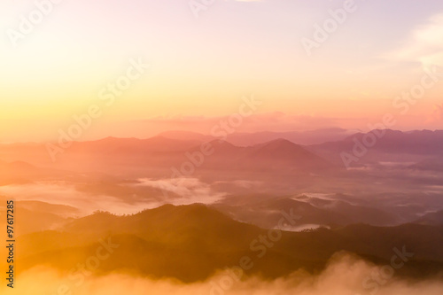Majestic sunrise in the mountains landscape Thailand