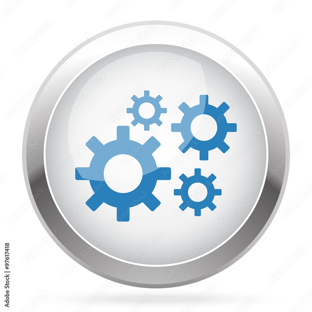 Blue Process icon on white glossy chrome app button Blue Process icon on white glossy chrome app button