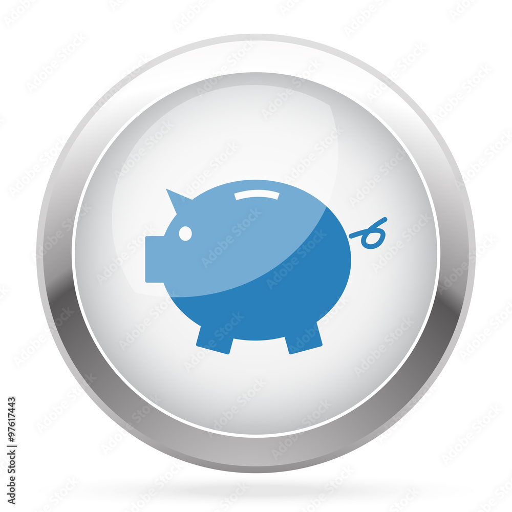 Blue Piggy Bank icon on white glossy chrome app button Blue Piggy Bank icon on white glossy chrome app button