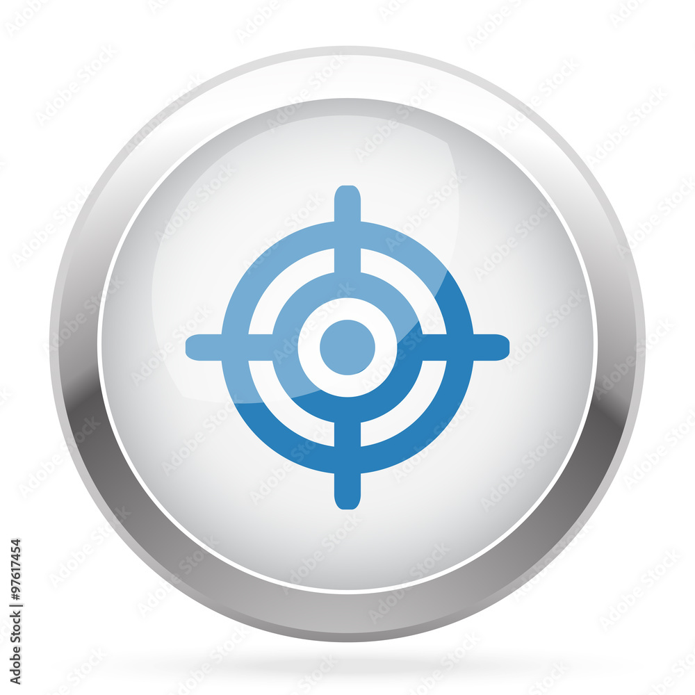 Blue Target icon on white glossy chrome app button Blue Target icon on white glossy chrome app button