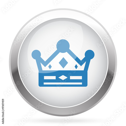 Blue Crown icon on white glossy chrome app button
