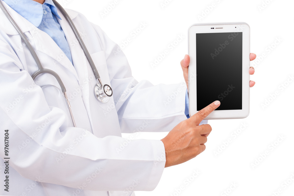 Doctor pointing on a digital tablet