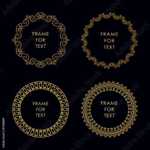 Set of four elegant golden frame isolated on black background