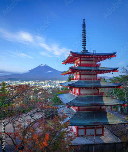 Mt. Fuji with Chureito Pagoda  Fujiyoshida  Japan