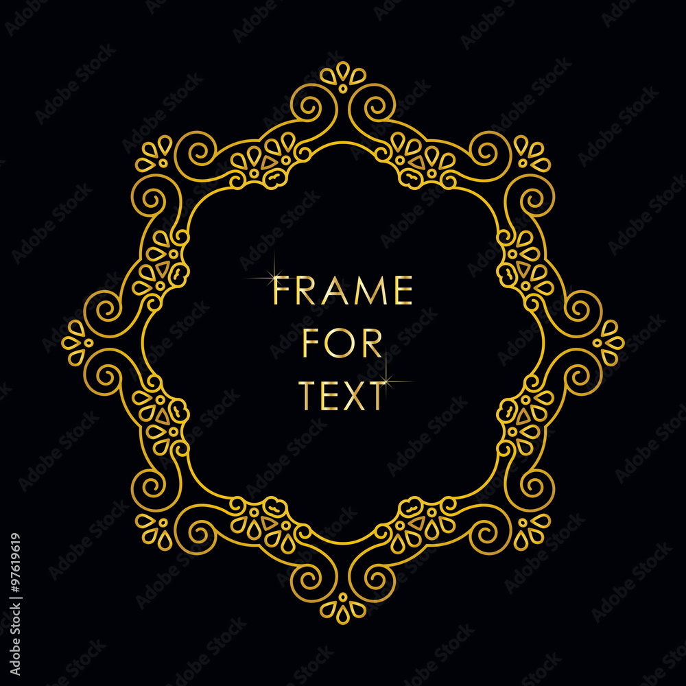 Golden frame in trandy outline style isolated on black background Golden frame in trandy outline style isolated on black background