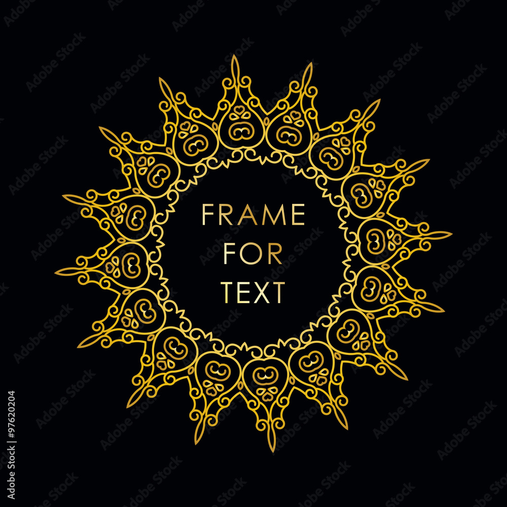Naklejka premium Golden frame in trandy outline style isolated on black background