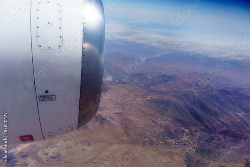 Aerial view of Andes mountains seen from aircraft