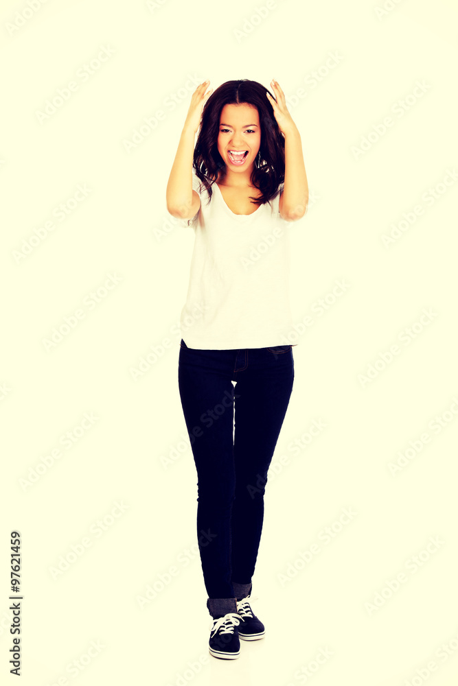 Fototapeta premium Angry woman with hands up.