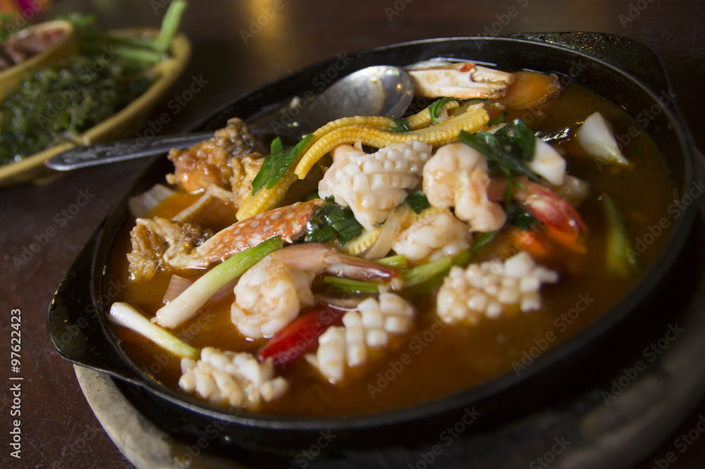 seafood stir fried with Thai herb.