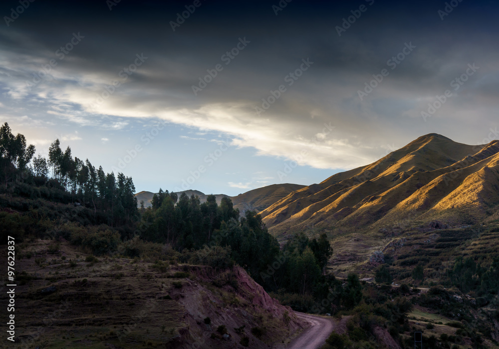 Scenic view of Andes mountain range against cloudy sky, Cusco, Peru