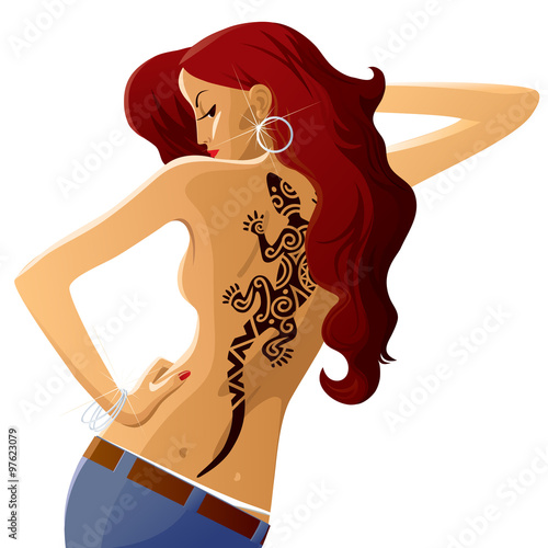 Girl with lizard tattoo