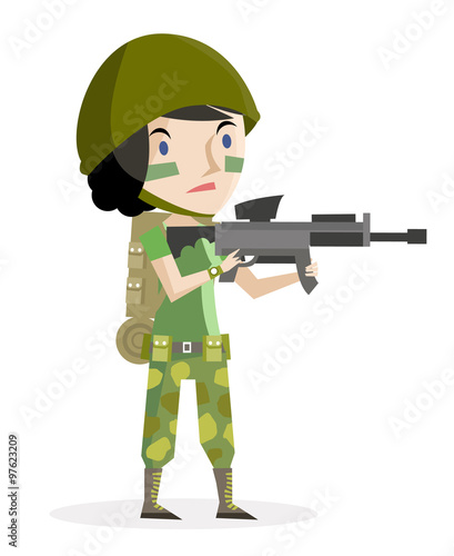 mujer soldado con ametralladora