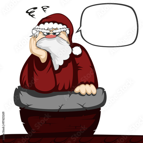 Santa in trouble - Santa Claus stuck in a chimney (isolated on white with a speech bubble)