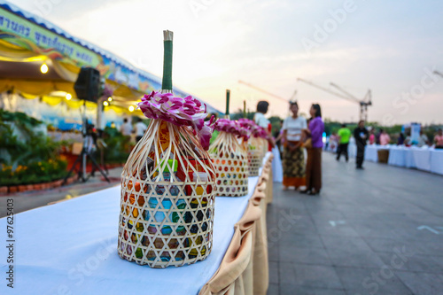 BANGKOK - APR 13: unidentified Thai people and the monks article joins celebrations of the Thai New Year or Songkran on Sanam Luang on Apr 13, 2015