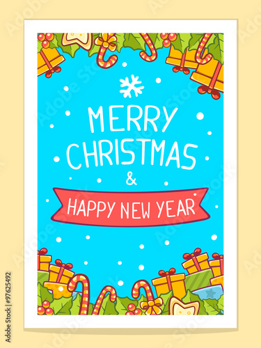 Vector illustration of christmas items and hand written text on