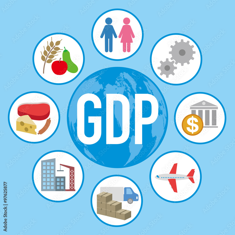 Gross Domestic Product (GDP), and various industry and service, image icon  and illustration vector de Stock | Adobe Stock