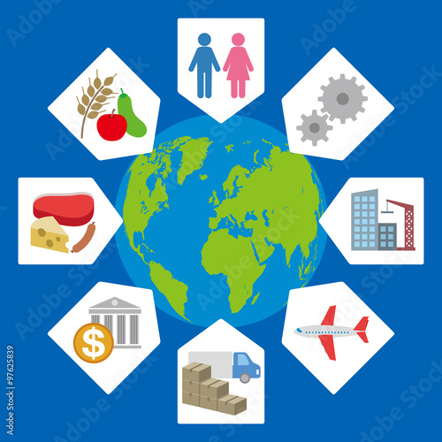 Gross Domestic Product (GDP), and various industry and service, image icon and illustration
