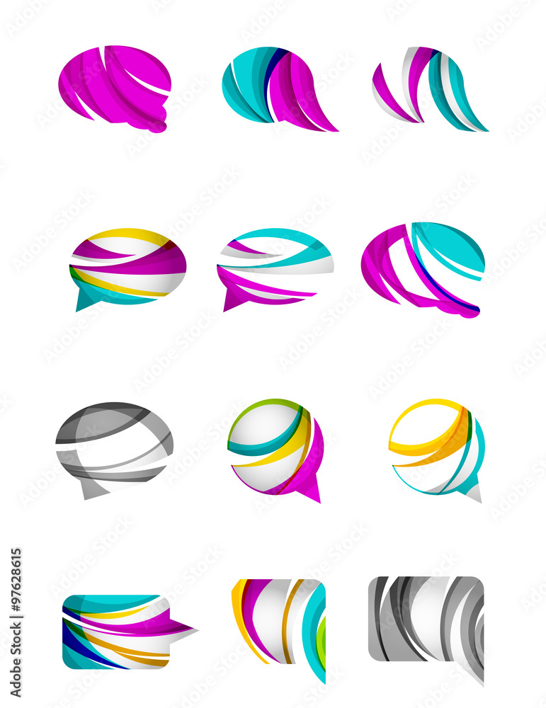 Set of abstract speech bubble and cloud icons, business logotype concepts, clean modern geometric design Set of abstract speech bubble and cloud icons, business logotype concepts, clean modern geometric design
