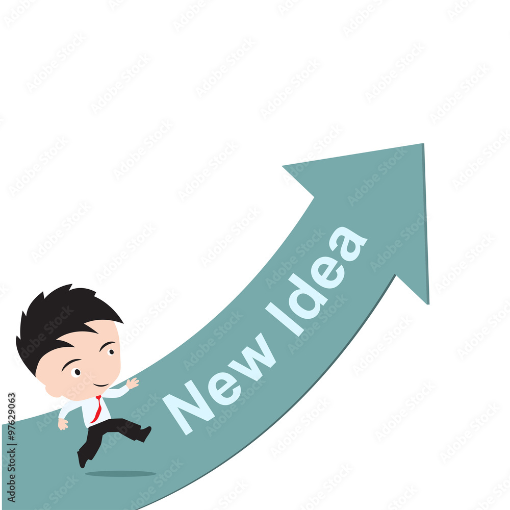 businessman happy to running on green arrow with word New Idea, road to success concept, presented in vector form businessman happy to running on green arrow with word New Idea, road to success concept, presented in vector form