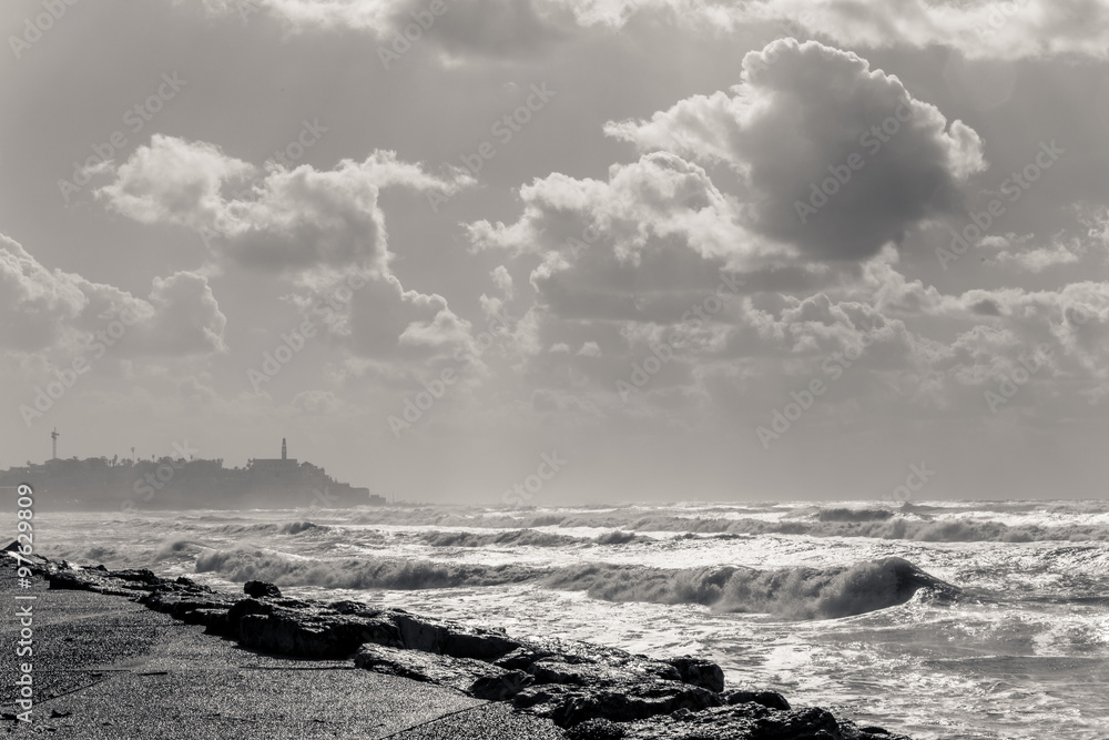 Mediterranean sea and the Old city of Jaffa