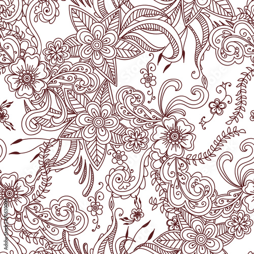 Floral hand drawn seamless pattern background.