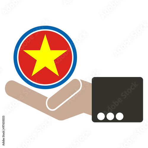 ASEAN Economic Community, AEC in businessman hand with Vietnam, for design present in vector on white background photo