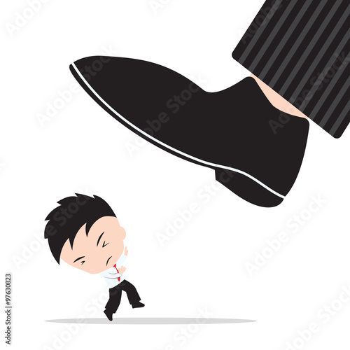 Businessman, worry and fear the shoes of boss stomp, abstract of business competition target concept