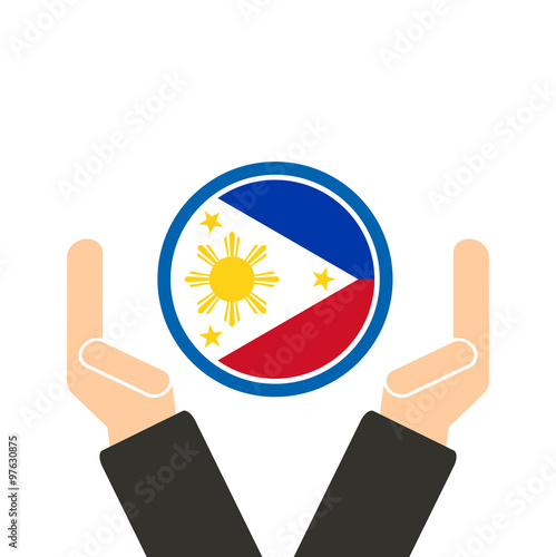 ASEAN Economic Community, AEC in businessman hand with Philippines, for design present in vector on white background photo