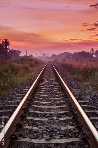Railway Track with Sunrise Scene
